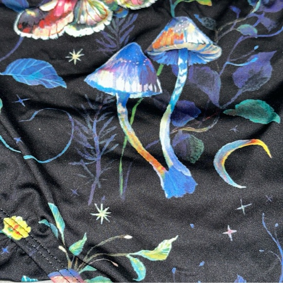 SOLD Women’s L Two Piece Bathing Suit Lunar Moth Mushrooms Padded Ruffle Accents - Picture 3 of 11